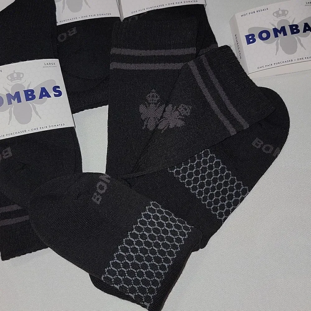Bombas Men's Large 9.5-13 US Men Black Calf Socks Bee Lot of 5 Pair